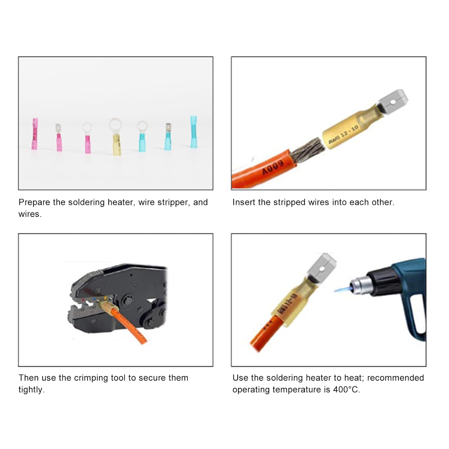 600pcs Heat Shrink Wire Connectors Insulated Crimp Terminals for Marine Automotive Truck Electrical Repairs