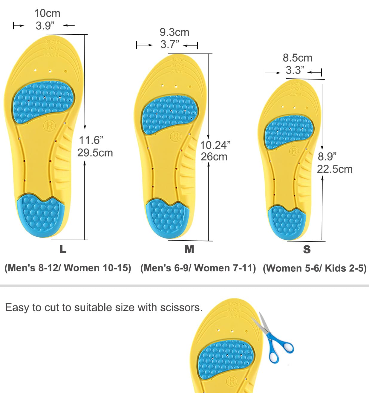 Plantillas de espuma viscoelástica para hombres y mujeres, niños, proporcionan soporte para el arco, amortiguación y absorción de impactos, alivia el dolor de pies (L (hombres 8-12/mujeres 10-15))