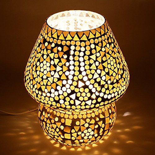 Image of 6.5 Inches Mushroom Shaped Glass Table Lamp - Turkish Style, Almond Brown, Handcrafted for Bedside, Living & Home Decoration (Bulb Not Included)