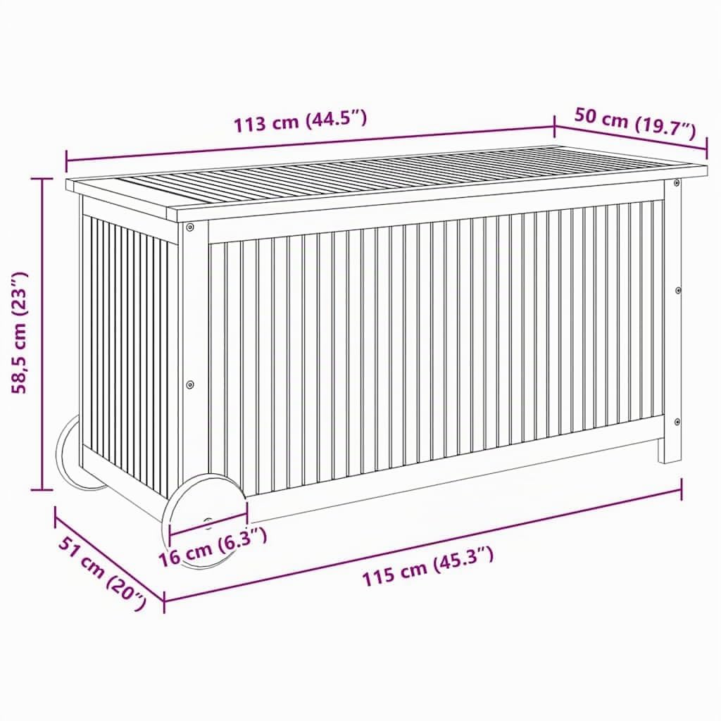 vidaXL Contenitore Giardino con Ruote 113x50x58 Legno Massello Acacia