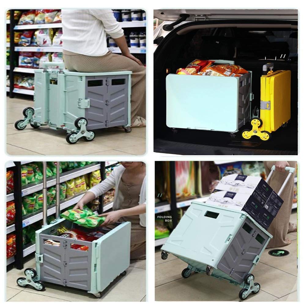Einkaufskorb mit Rollen Kaufwagen Klappbox, 50L Tragbare Supermarkt Supermärkte Einkaufswagen, SUV Storage Box Tool Box, Einfach Zu Gehen Die Treppe Hinauf