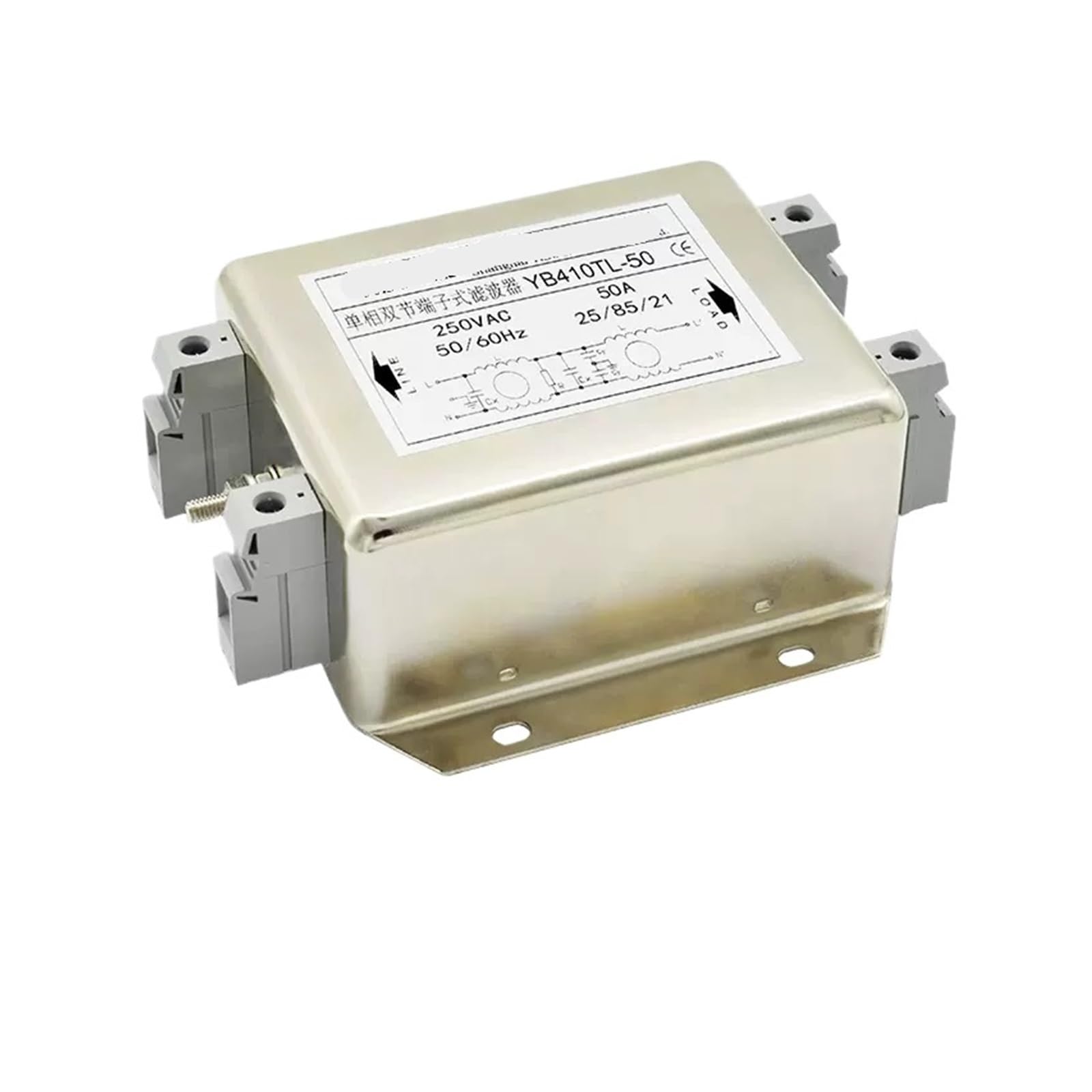 Filtro de alimentación CA YB410TL-50A monofásico con terminal grande de doble sección