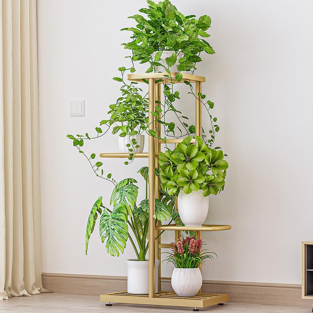 Lidzopas Soporte para Plantas de 4 Niveles para Interiores,Soporte Alto para Plantas de 53 cm,Estante Grande de Metal para Macetas de Flores, Estante de Exhibición de Múltiples Plantas de Flores