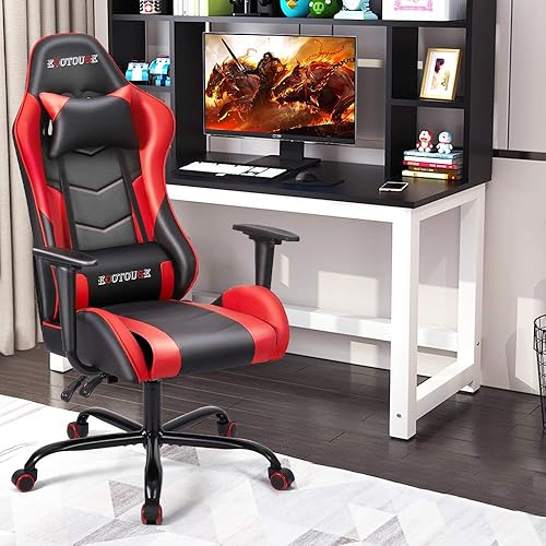Miniatura 72 de ECOTOUGE - Silla para juegos de PC con reposacabezas y almohada lumbar, silla ergonómica de escritorio de oficina de carreras de piel sintética