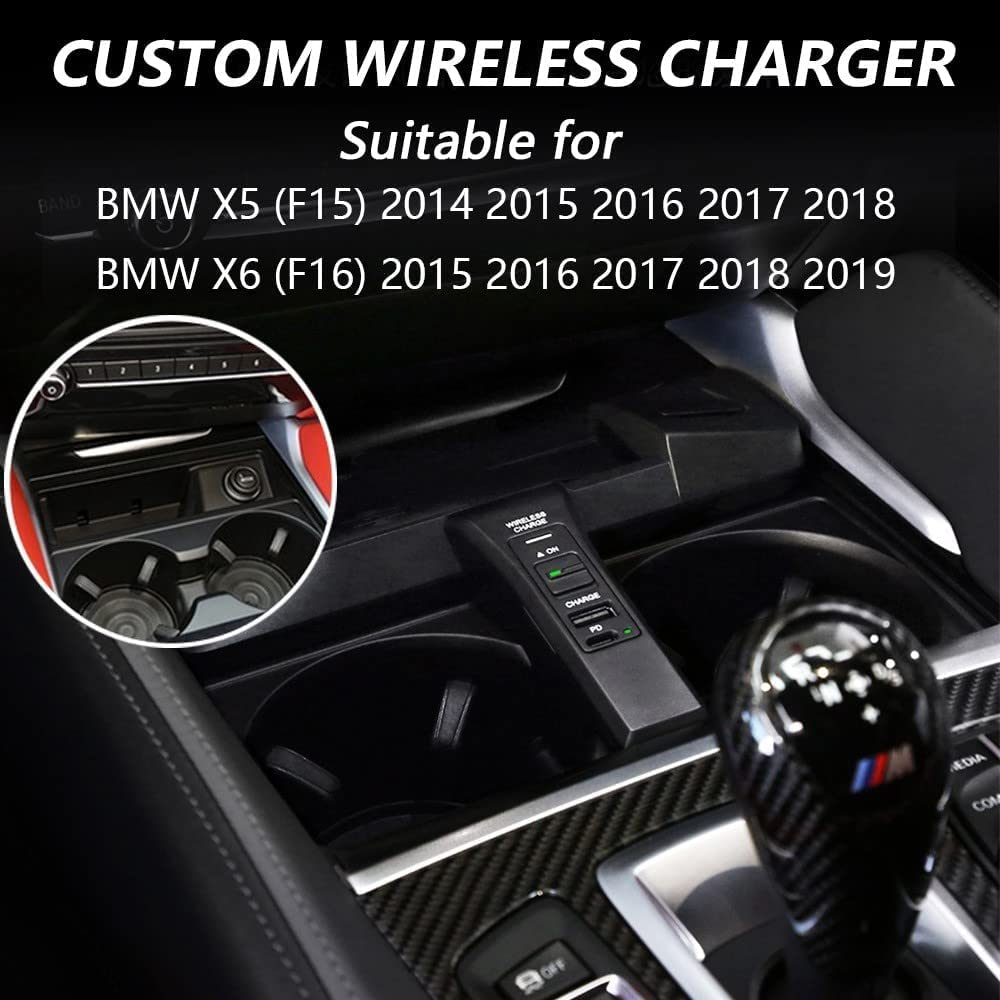 Bezprzewodowa ładowarka Samochodowa Kompatybilna Z Bmw X5/x6/x5m/x6m 2014-2018 Wszystkie Modele Akcesorium Qi 15w Max, 2-port Typu C Z 18w Pd I 12w Qc3,0 dla Bmw X5 F15 2014-2018/x6 F16