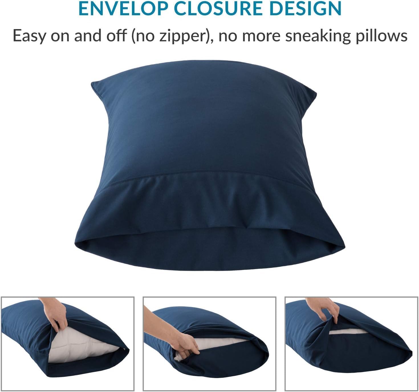 800 Thread Count Cotton Pillow Cases, Easy Care, King Size (20X40 Inches), Set of 2 Pillow Covers with Envelope Closure, Navy Blue Pillowcases