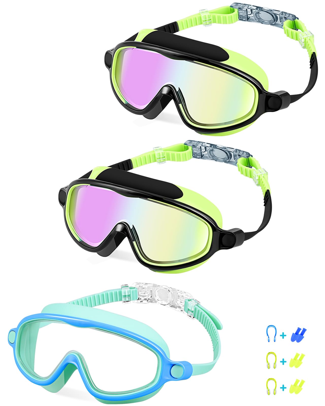 FIMOSONKids Goggles 3 Packs, Wide View Anti Fog&UV Kids Swim Goggles for Age 3-15