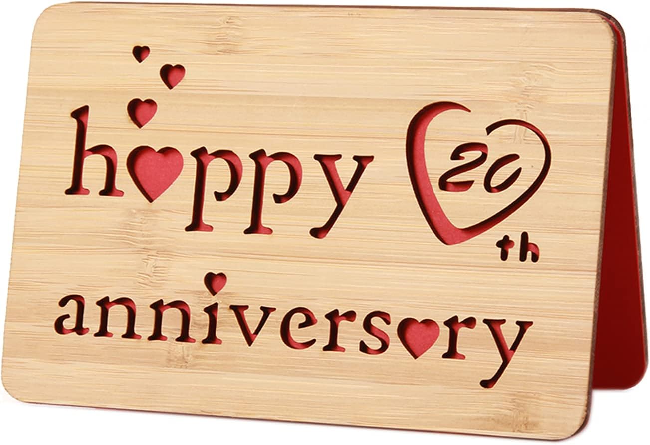 Wooden 20th Anniversary Card,Handmade 20 Years Wedding Anniversary Greeting Cards,20th Pottery anniversary card for Her,Him,Husband,Wife