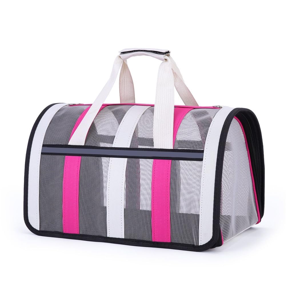 Portable Foldable Pet Carrier for Small Dogs Cats - Travel Bag with Handles & Shoulder Strap for Kittens Puppies (rose Red, 46 * 29 * 26cm)