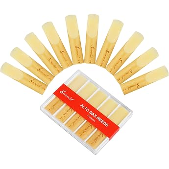 10 Pack Alto Saxophone Reeds - Professional with Plastic Box Laser Engraved Markings and Thinner Tip for Easy Playing Strength 2.0