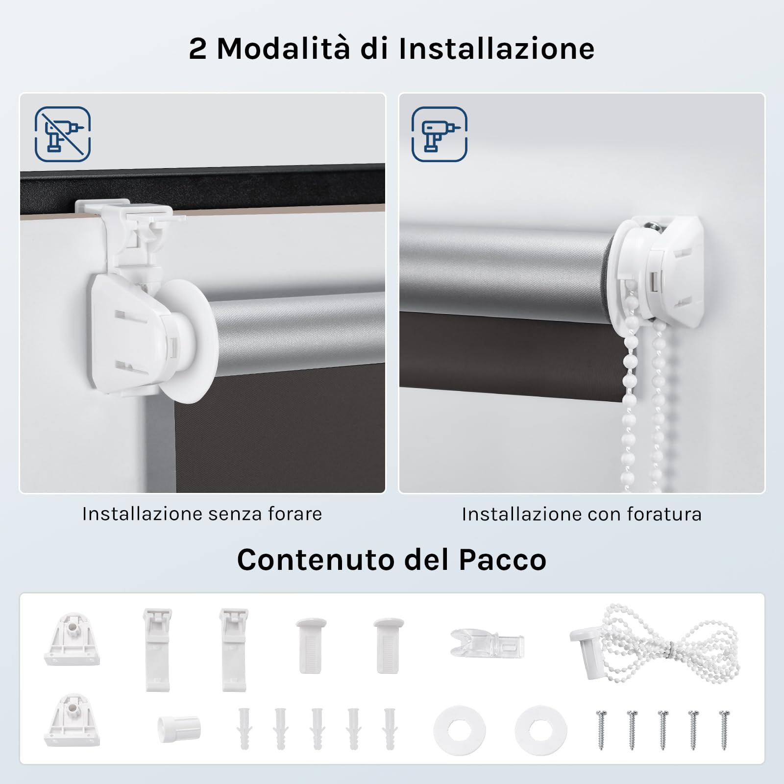 WOLTU Tenda a Rullo Interni Oscurante Klemmfix senza Fori, 40x160 cm, Carbone Nero