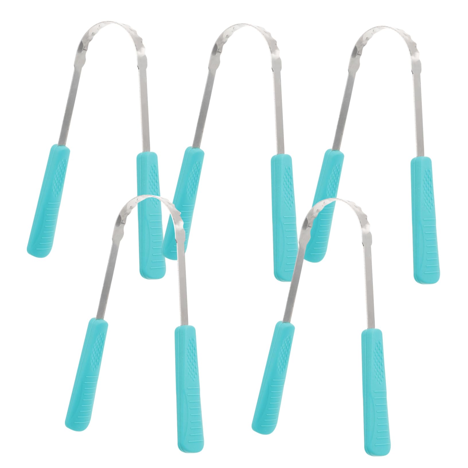 KOMBIUDA Stainless Steel Tongue Scrapers 5pc Set Tongue Brush for Adults Oral for Bad Breath Relief and Freshness