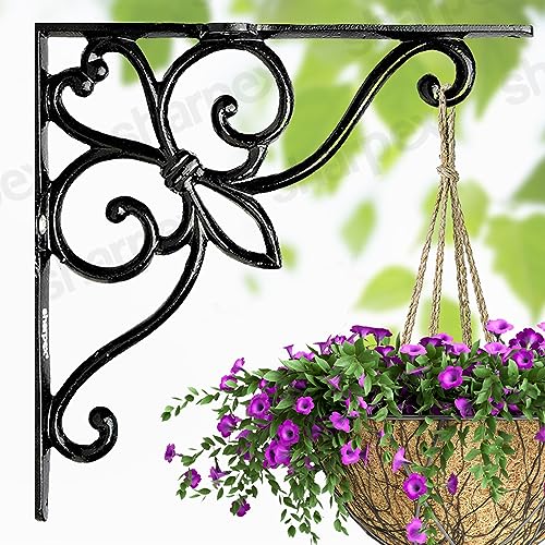 Image of Sharpex Wall Mounted Metal Bracket | Decorative Wall Hook Plant Hanger for Hanging Pots, Bird Feeders, Flower Baskets, Planters, Lanterns, Lamps, and Wind Chimes for Indoor /Outdoor Use (Black, 1 Pc)
