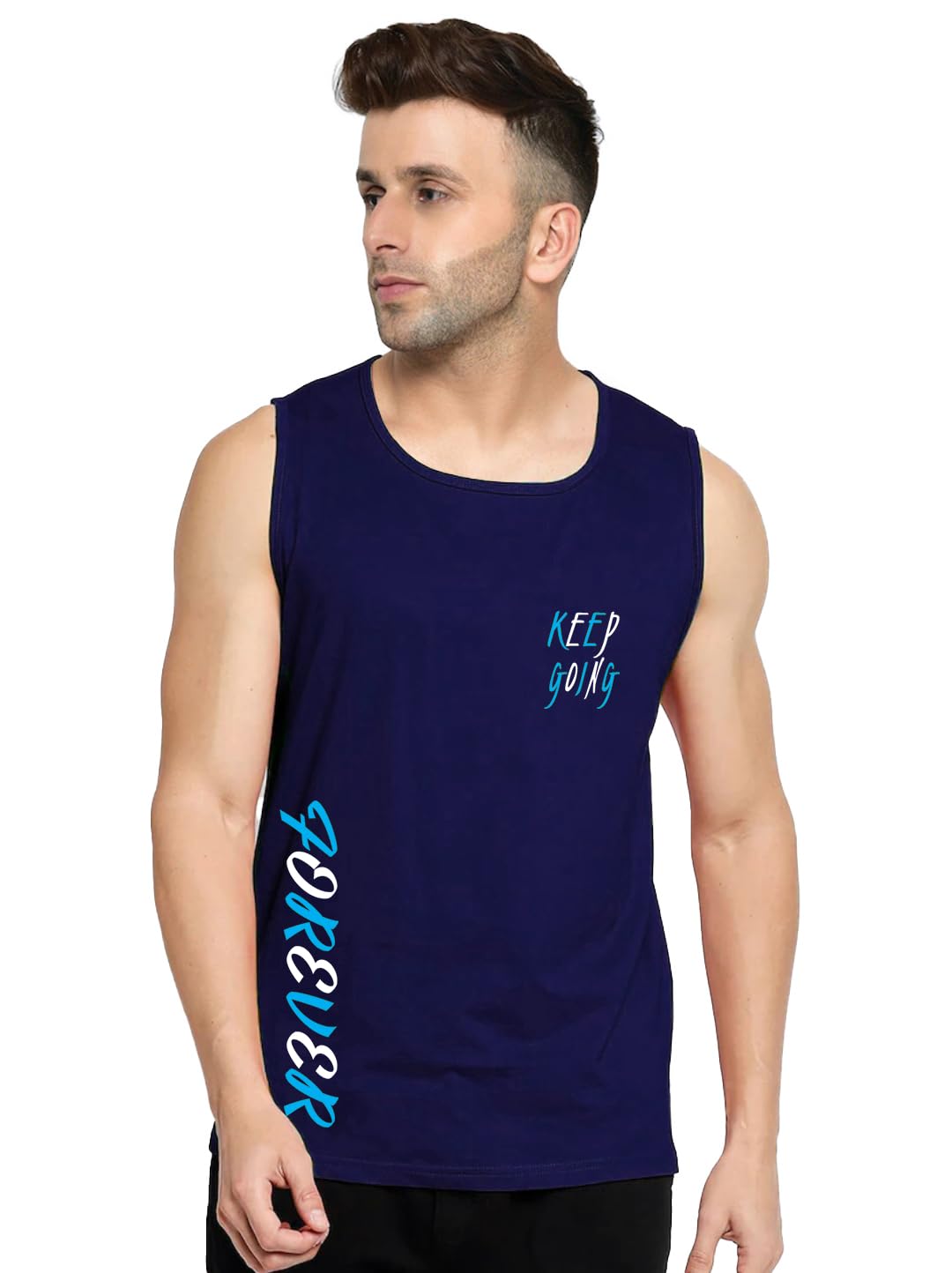 yilden Men's Sleeveless Cotton T-Shirt | 'Keep Going Forever' Printed Gym Tank Top | Muscle Fit Workout Vest | Casual Sportswear | 12 Color Options-picture-12