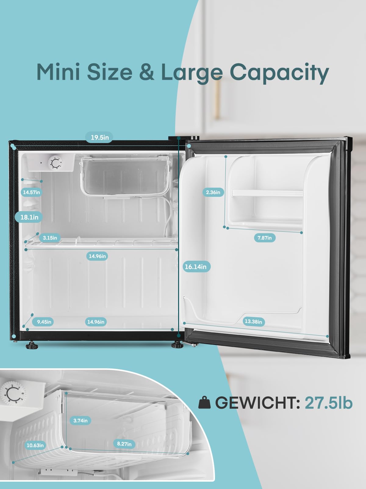 FOHERE Mini Kühlschrank 46L, Kühlschrank klein mit 7-Stufen Thermostat, umkehrbarer Tür, Ultra-Leise, Energieeffizienter Kompaktkühlschrank für Schlafzimmer, Büro, Wohnheim, Edelstahl