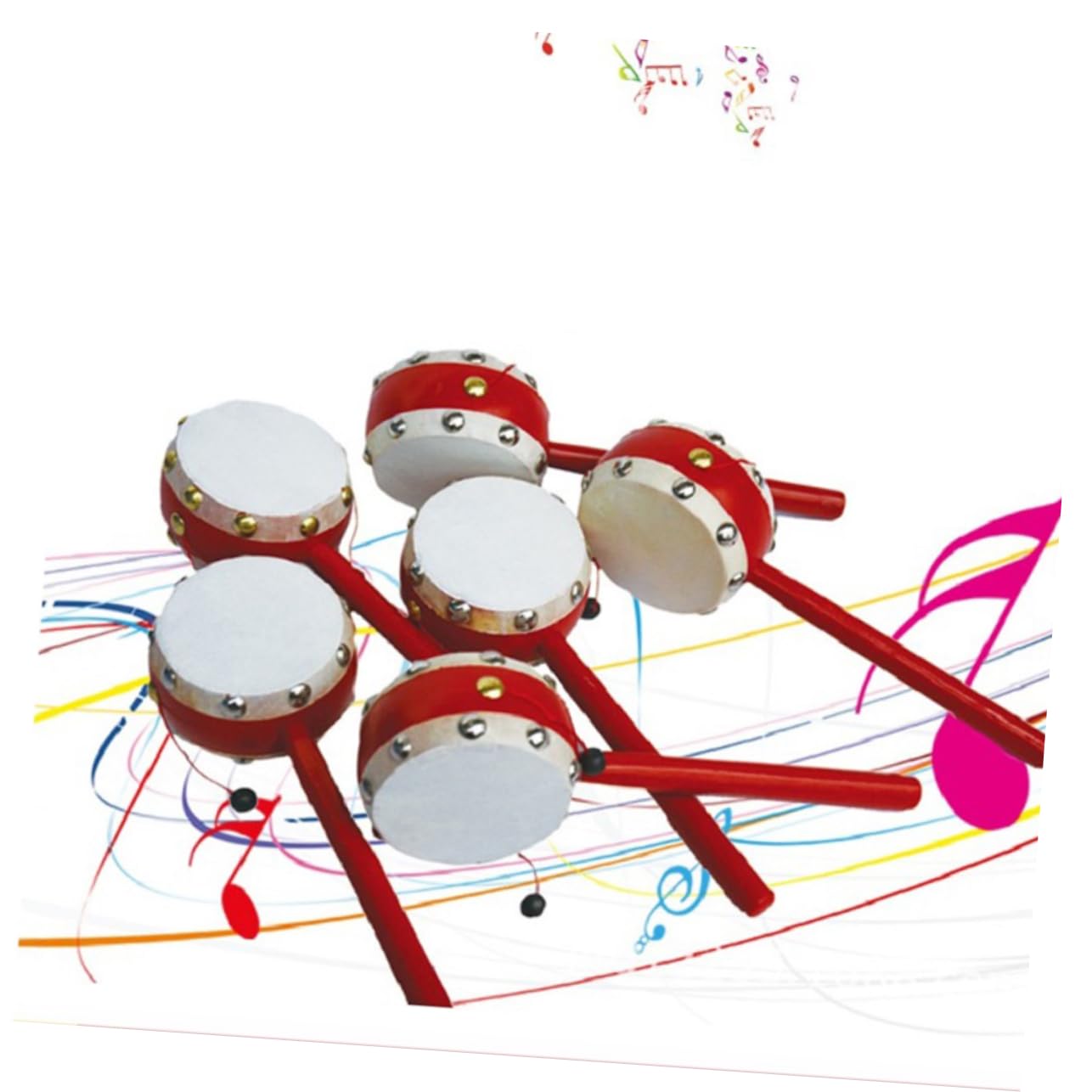 Hohopeti 2pcs Rattle Drum Hand Bell Rattle-drum Cartoon Musical Instrument Drum