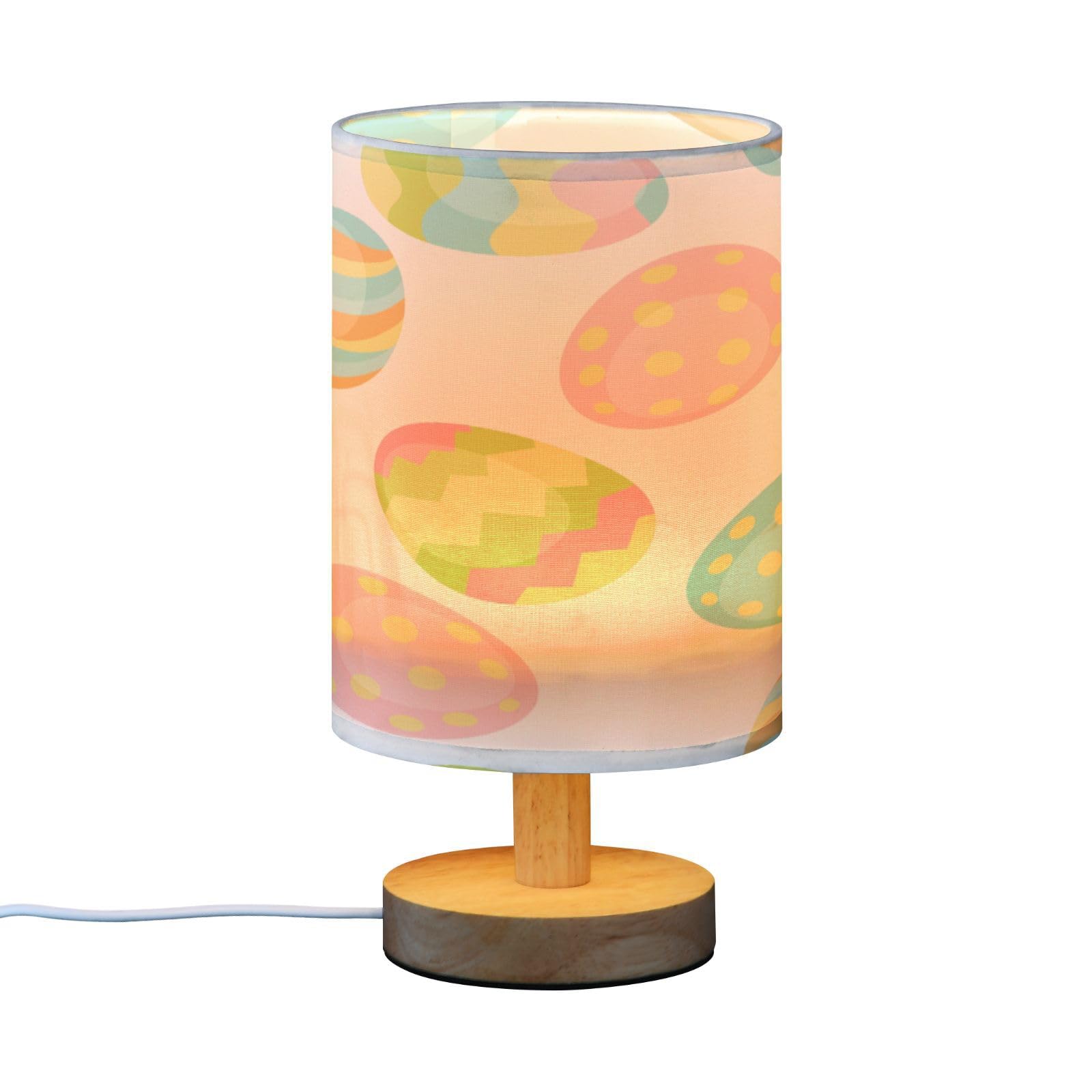SDMKA Happy Easter Pattern Bedside Table Lamp for Bedroom, Minimalist Nightstand Lamp with Round Fabric Shade for Living Room, Office, No Bulb Required