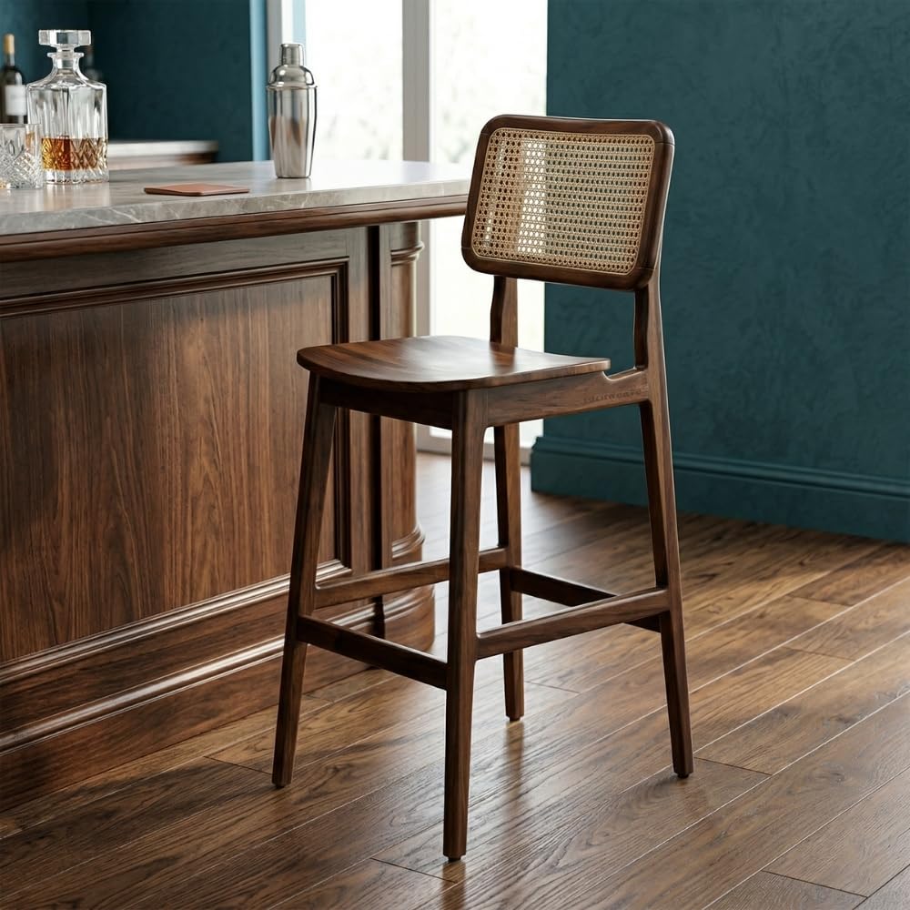 Wooden Bar Chair for Home Use | Bar Stool Chair for Kitchen, Living Room with Footrest | Wooden Bar Furniture for Cafe, Restaurant & Office Counter | Pub Stool (Teak)-image-24
