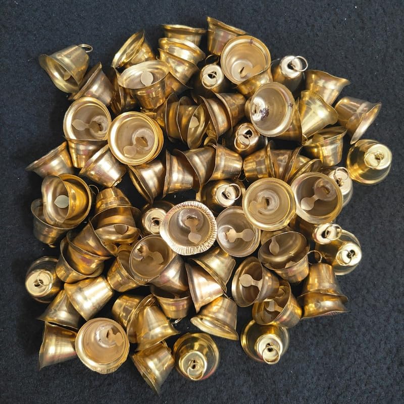 Image of Set of 50 Golden Metallic Bells for DIY Crafts, Pooja Mandir, Christmas Tree, Toran, Latkan & Festive Home Decoration