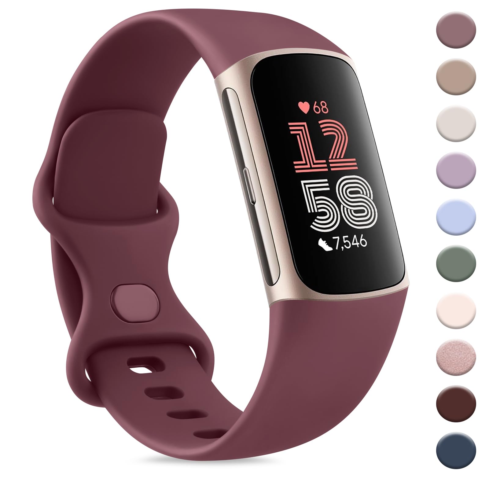 AK Sport Band Compatible with Fitbit Charge 6 / 5 Bands, Classic Soft Replacement Straps Wristbands for Fitbit Charge 6 / 5 Advanced Fitness & Health Tracker (Wine Red, 0.25 inches, Small)