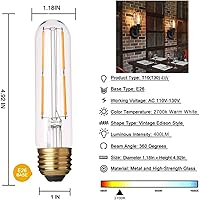 Vista 3 de Dimmable T10 LED Bulbs Warm White 2700K LED Tubular Edison Light Bulbs 4W Tube Vintage Led Bulbs 40 Watt Equivalent,E26 Base, LED Filament Retro