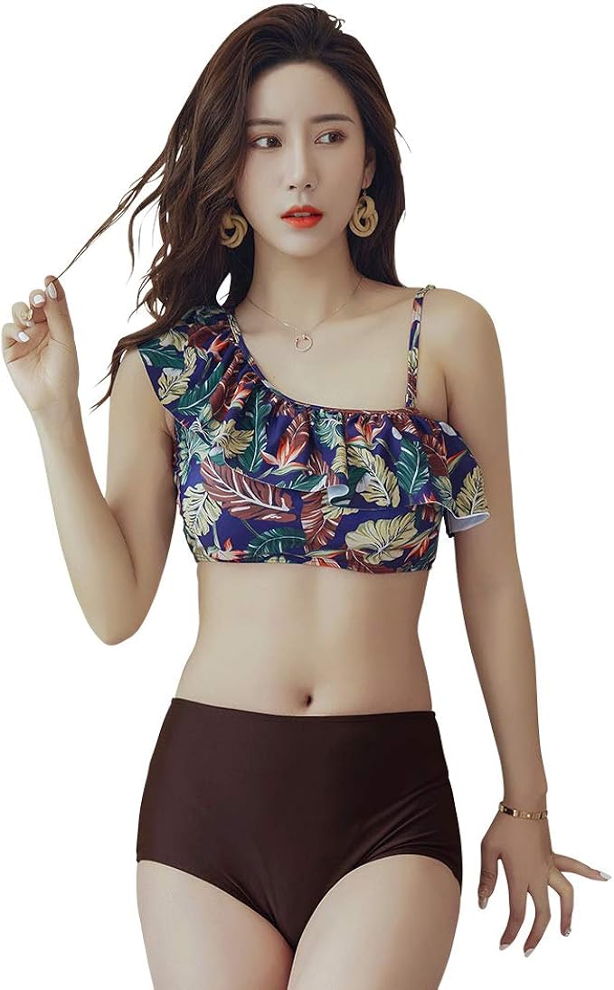 Amazon Teddy 水着 レディース ビキニ ワンショルダー フリル 2点セット ハイウエスト バックシャン 2way Hys2347 ビキニ セパレーツ 通販