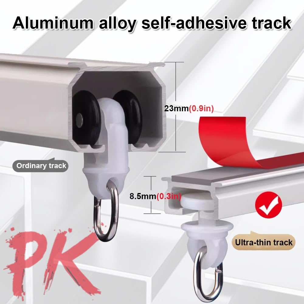 Support de tringle à rideau auto-adhésif réglable en alliage d'aluminium sans perçage - 340 cm - Parfait pour les cloisons de séparation et fenêtres de douche