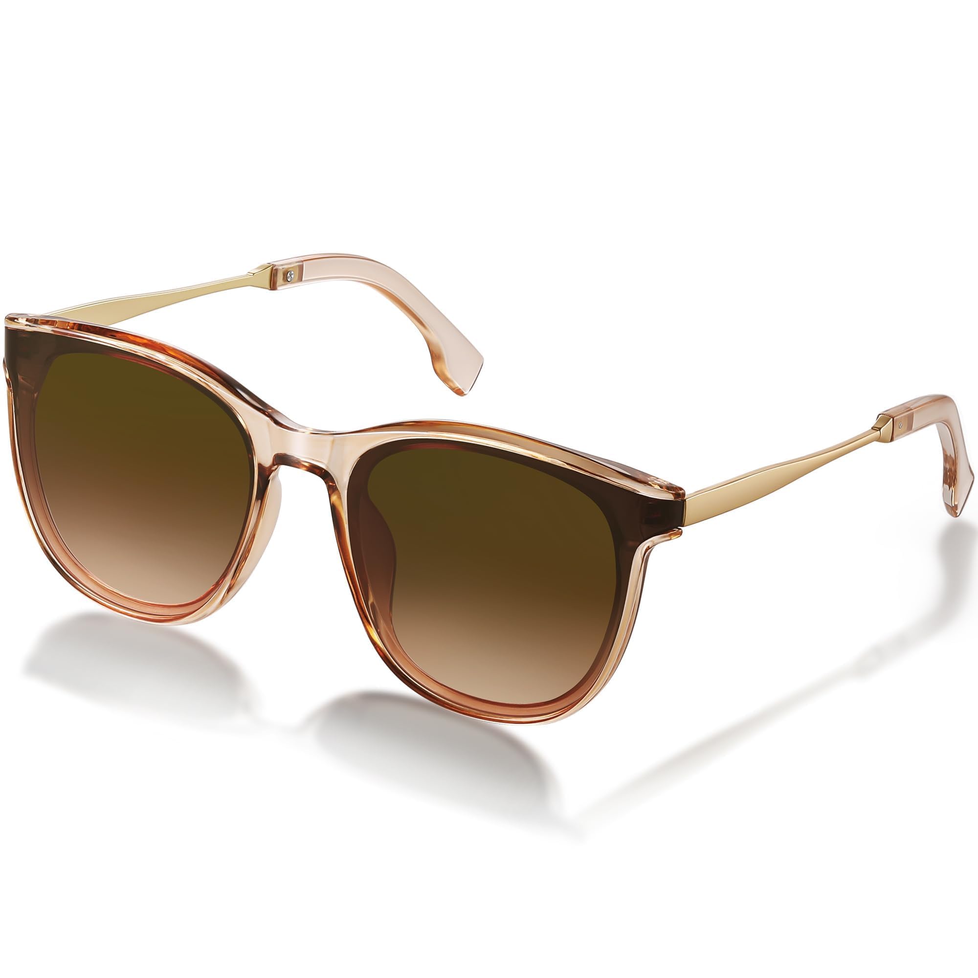 Kunchu Damen Sonnenbrille Retro Square UV400 Schutz leicht braunes Pulver