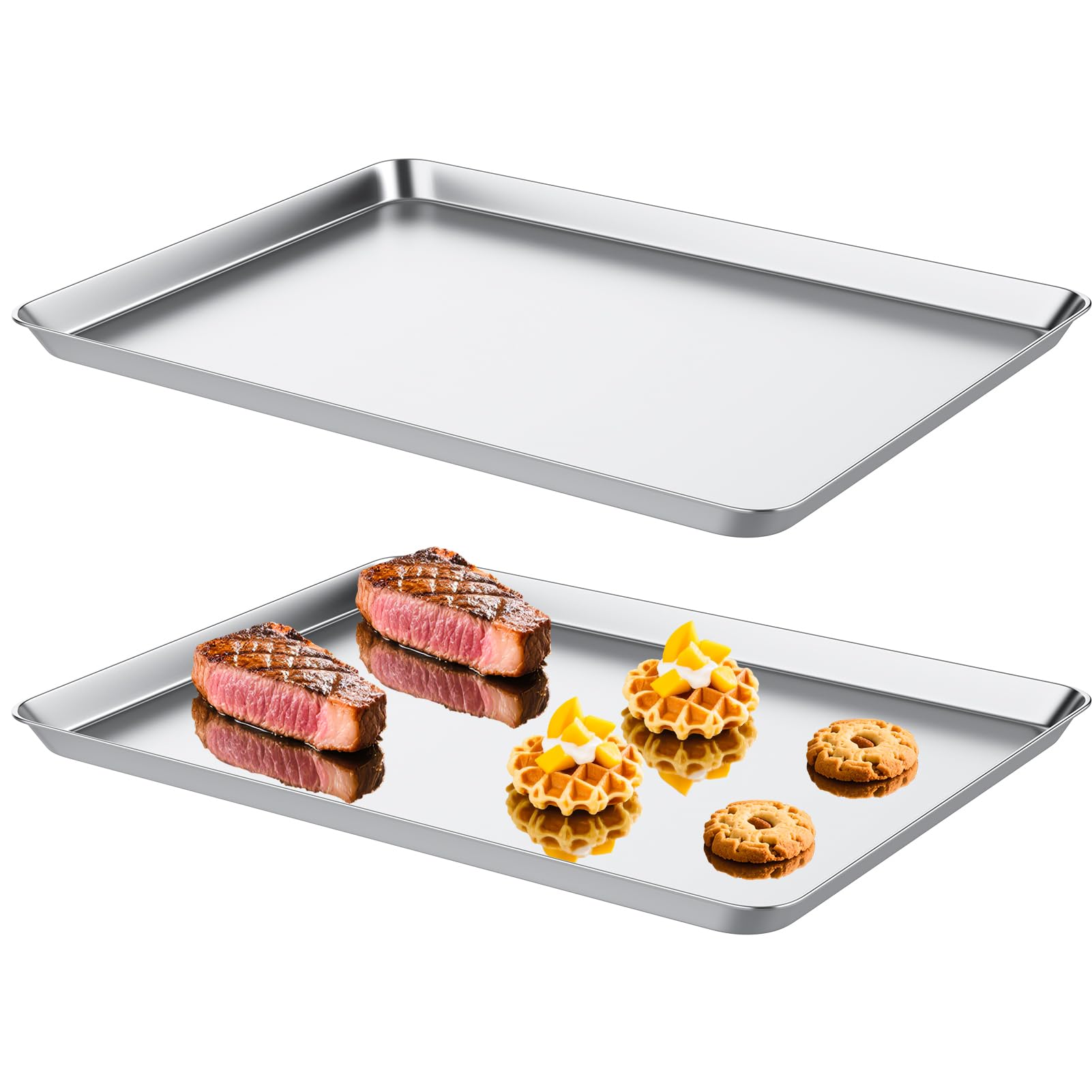 FoiiLiio 2 Pezzi Teglia Rettangolare in Acciaio Inox,Teglie da Forno in Acciaio Inox,40 x 30 x 2,5 cm,Professionale Teglia per Pizza Torte