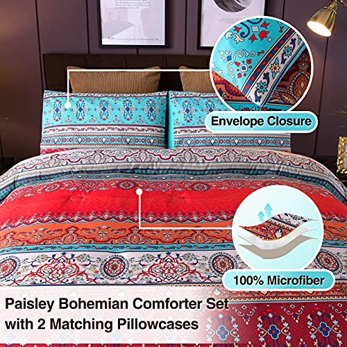 A Nice Night Boho Floral Mandala Paisley Bohemian Comforter Set, Colorful Boho Chic Medallion Exotic,Soft Microfiber Queen Bedding Set (Boho-Multi) #TOP1