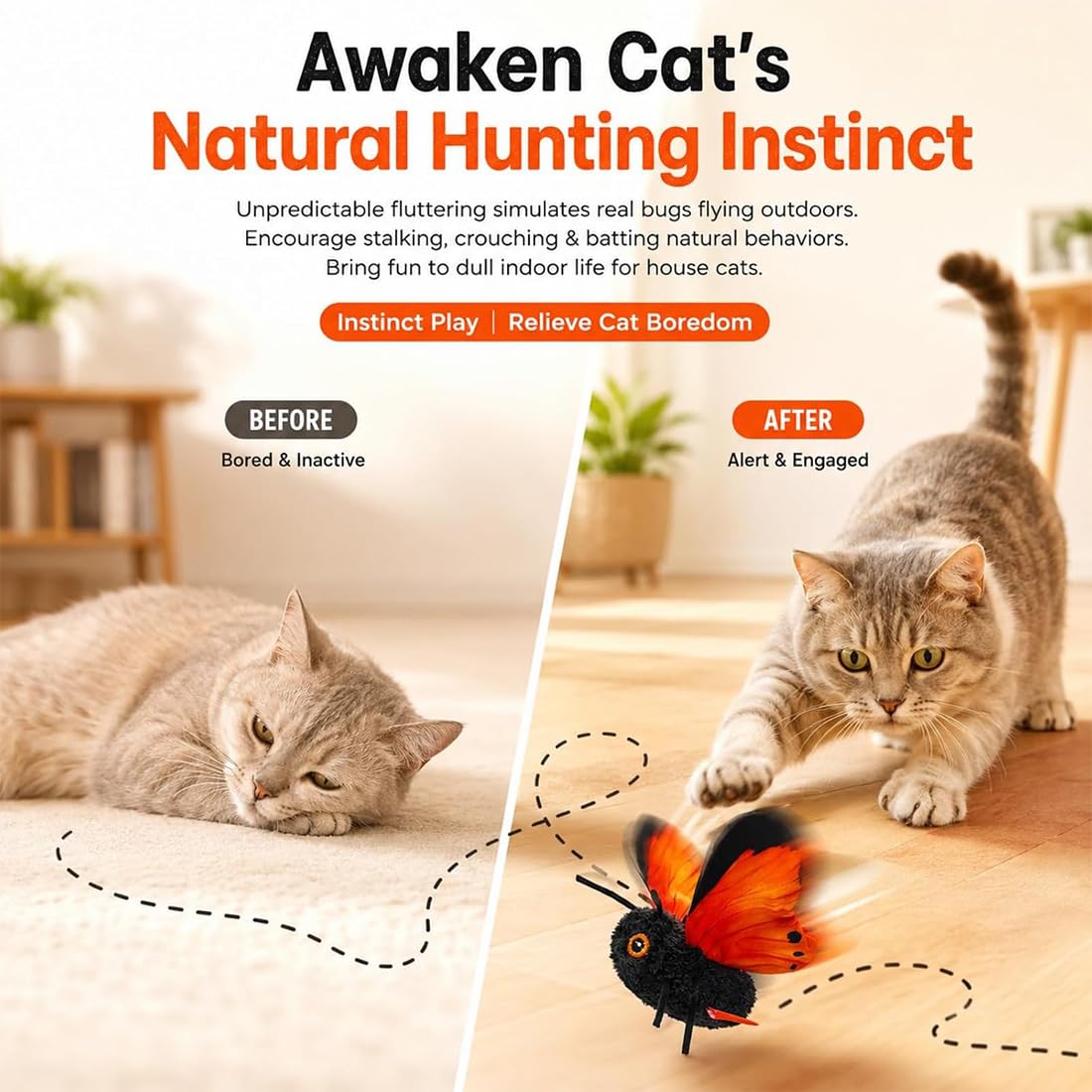 Giocattolo interattivo per gatti a forma di farfalla con sensore di movimento, Giocattolo interattivo per gatti a forma di farfalla, Giocattolo realistico ricaricabile per gatti (Gold+Blue)