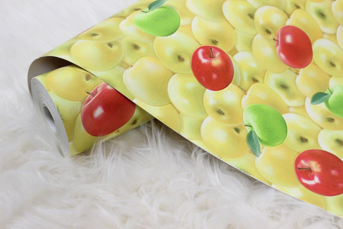 Vinyl Double roll wallcovering Textured Rolls Green red Apple Apples Pattern 3D Kitchen Wallpaper coverings Textured Old Vintage Retro Style Textures Embossed Modern
