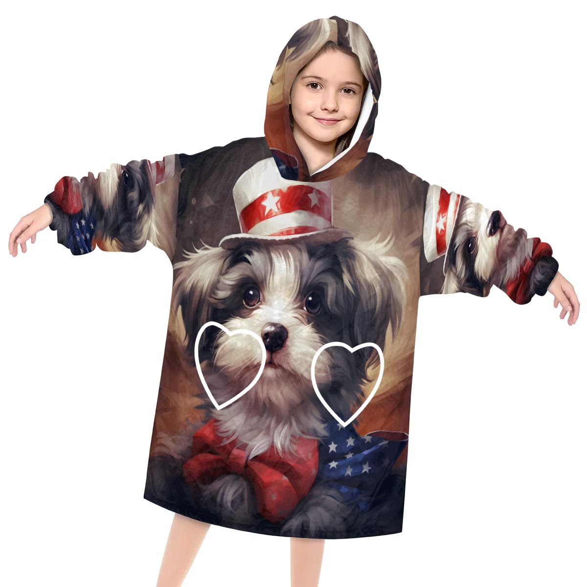 Pardick Wearable Blanket Hoodie for Kids, Black Dog Fleece Sweatshirt Blanket Oversized Blanket Sweatshirt with Pocket Flannel Warm Hooded Blanket 6-10 Year Old Girl Boy Gift, One Size