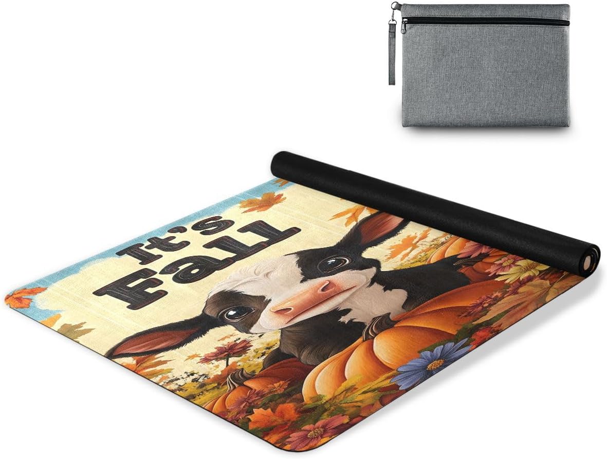 ALAZA Cow Pumpkin Fall Yoga Mat Non Slip Fitness Exercise Mat, Workout Mat for Yoga, Pilates and Floor Exercises