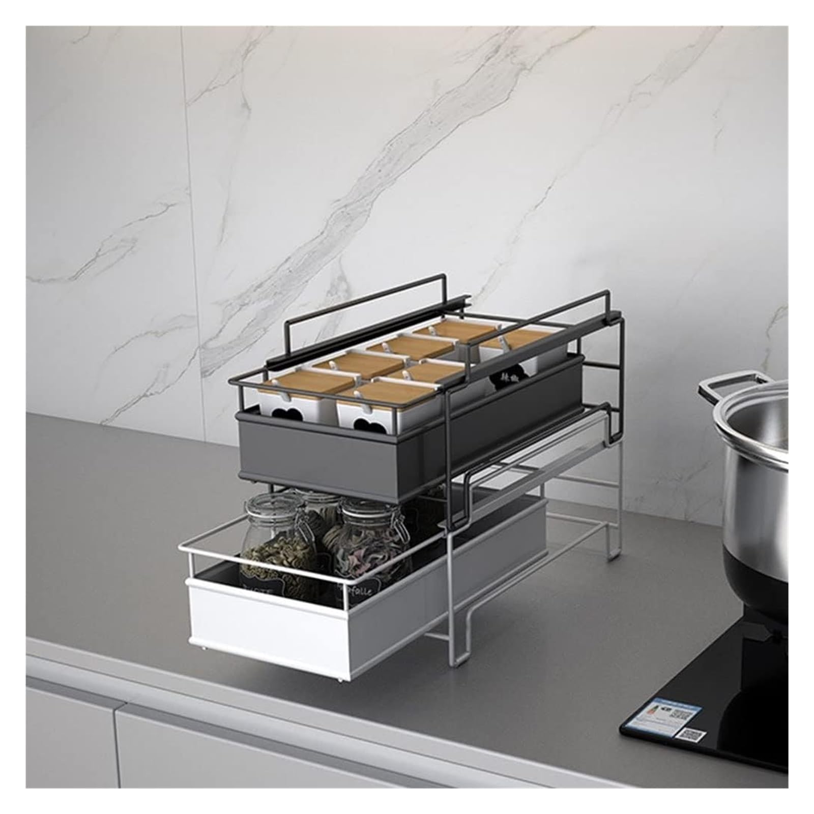 Organizzatore da Cucina Armadietto portaspezie allungabile da Cucina, portaspezie, organizzatori e ripiano portaoggetti per dispensa(Wit,40 * 28.5 * 24.5 cm)