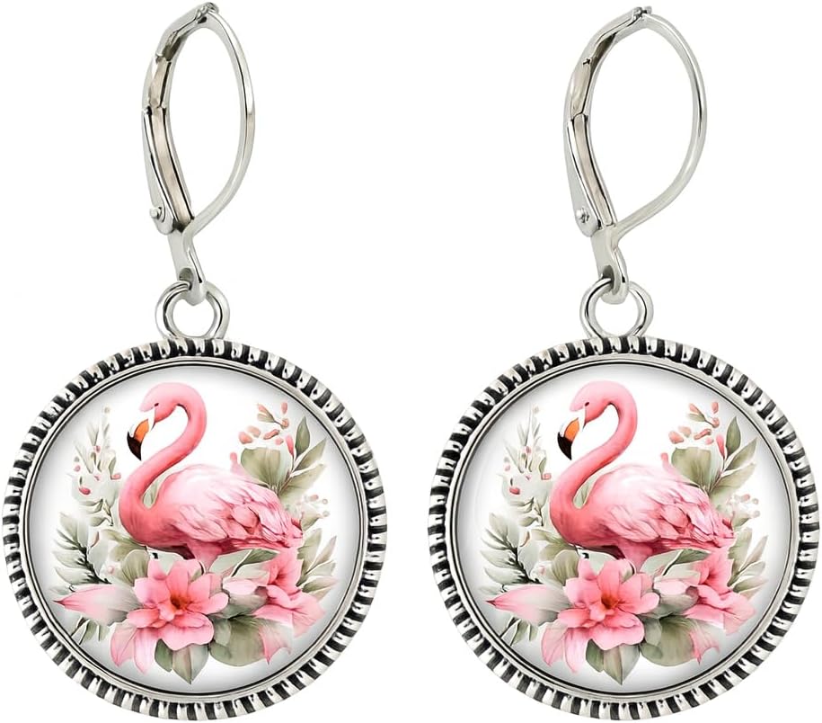 Flamingo Jewelry Set with Pink Crystal, 4-Piece Silver Teardrop Design, Necklace Bracelet Earrings Ring