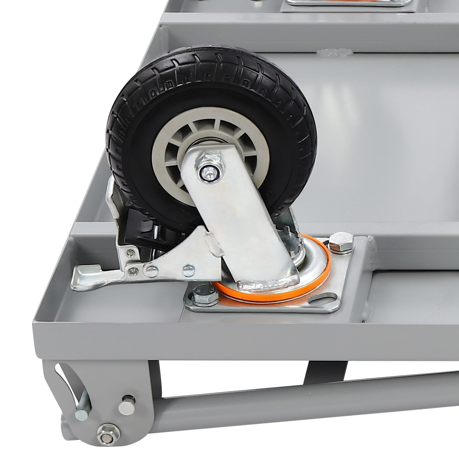 Plattformwagen bis 907kg,Transportwagen mit klappbar Griff,Lagerwagen aus Stahl mit 91x61cm Antirutsch-Ladefläche & 4x360° Gummiräder(2 mit Bremse),Transportkarre Paketwagen für Baustelle Logistik