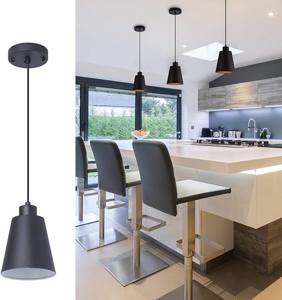 FISGONI Black Pendant Light Kitchen Island Pendant Lighting with 5.94in