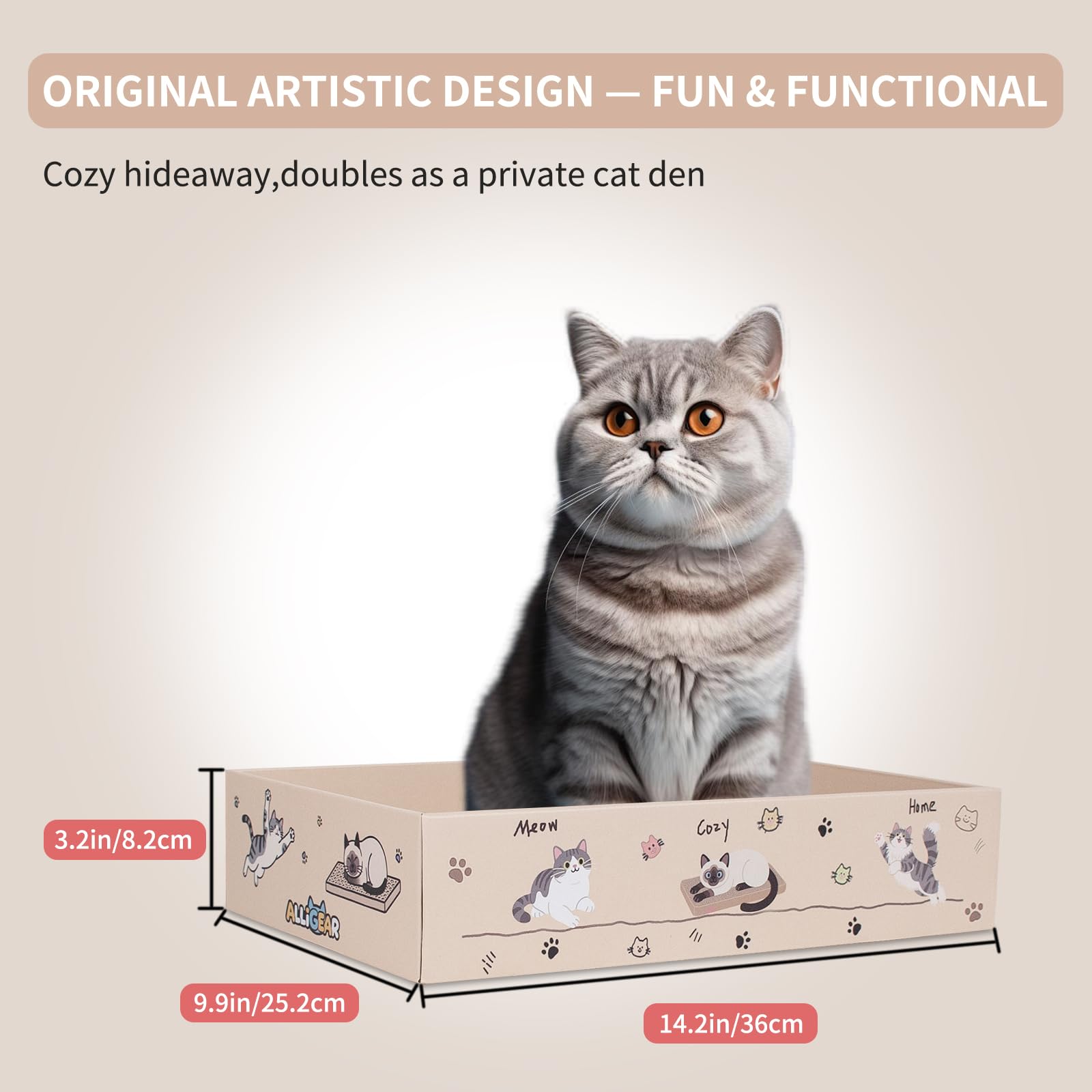 Confezione da 3 tappetini tiragraffi per gatti con scatola, in cartone ondulato, reversibile, con erba gatta, design per gatti e gattini, misura media