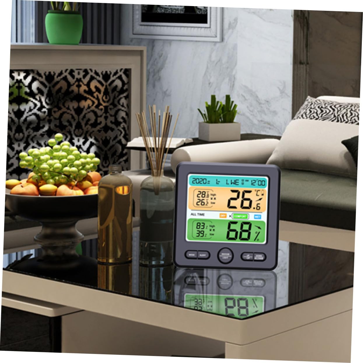 Igrometro da Interno con Orologio Grande Display Monitor Temperatura e Umidità Affidabile Design Compatto in Abs per Ambienti Abitativi Studio e Cameretta