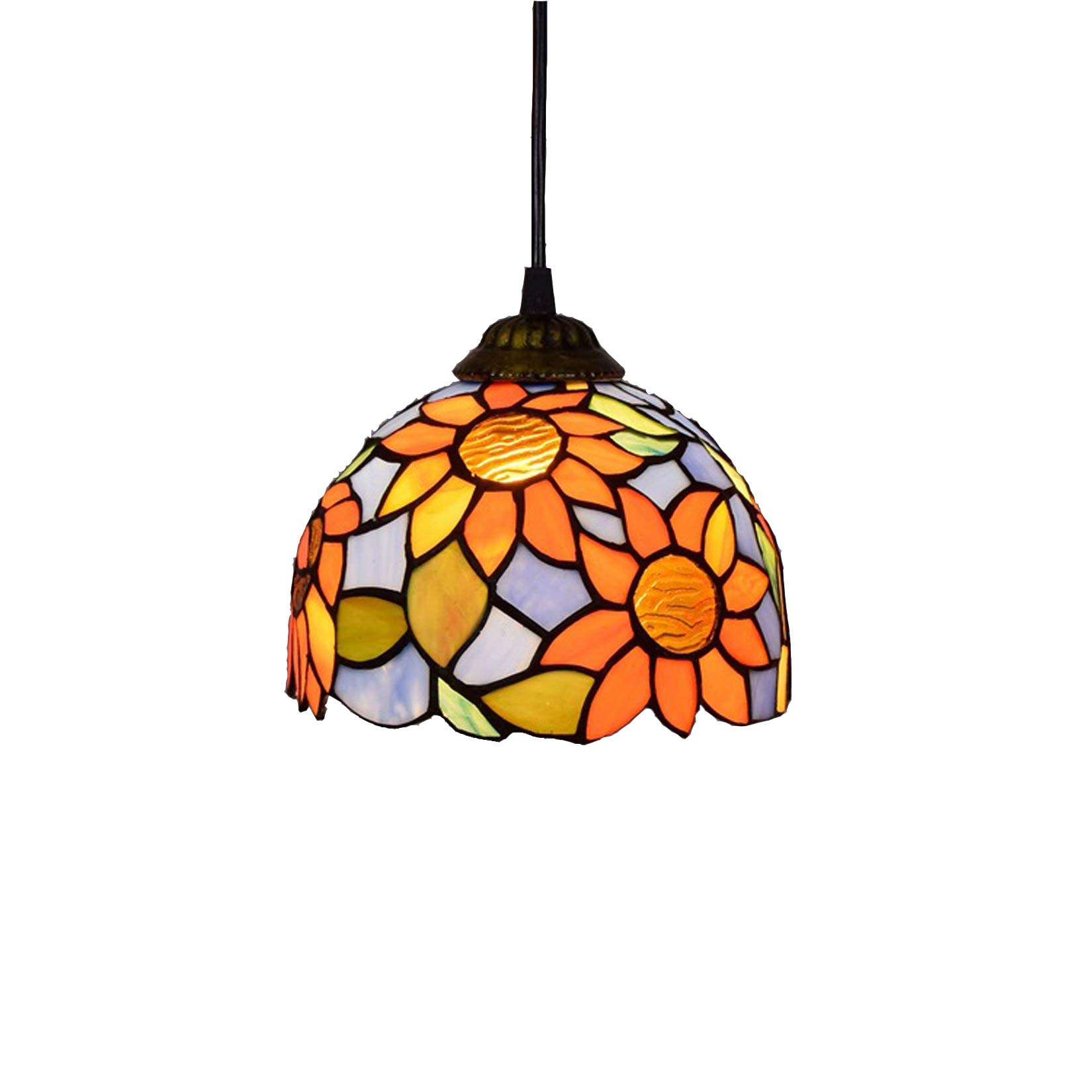 Wdcdyqdh Light Pendant Ceiling Lamp 8Inch Retro Colourful Glass Lampshade Sunflower Pattern Decor Restaurant Hanging Height Adjustable Dining Room E27 B