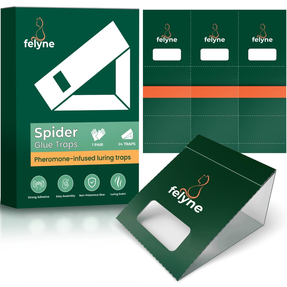 Felyne Spider Traps 24 Pack Sticky Indoor Glue Traps For Home Use | Spiders, Crawling Insects And Bugs | Non-Toxic And Eco-Friendly Easy To Use By