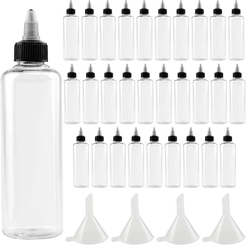 Vista 19 de 64 botellas de plástico de 4 onzas, botellas dispensadoras redondas con tapa superior giratoria para manualidades, cocina, hogar, transparente