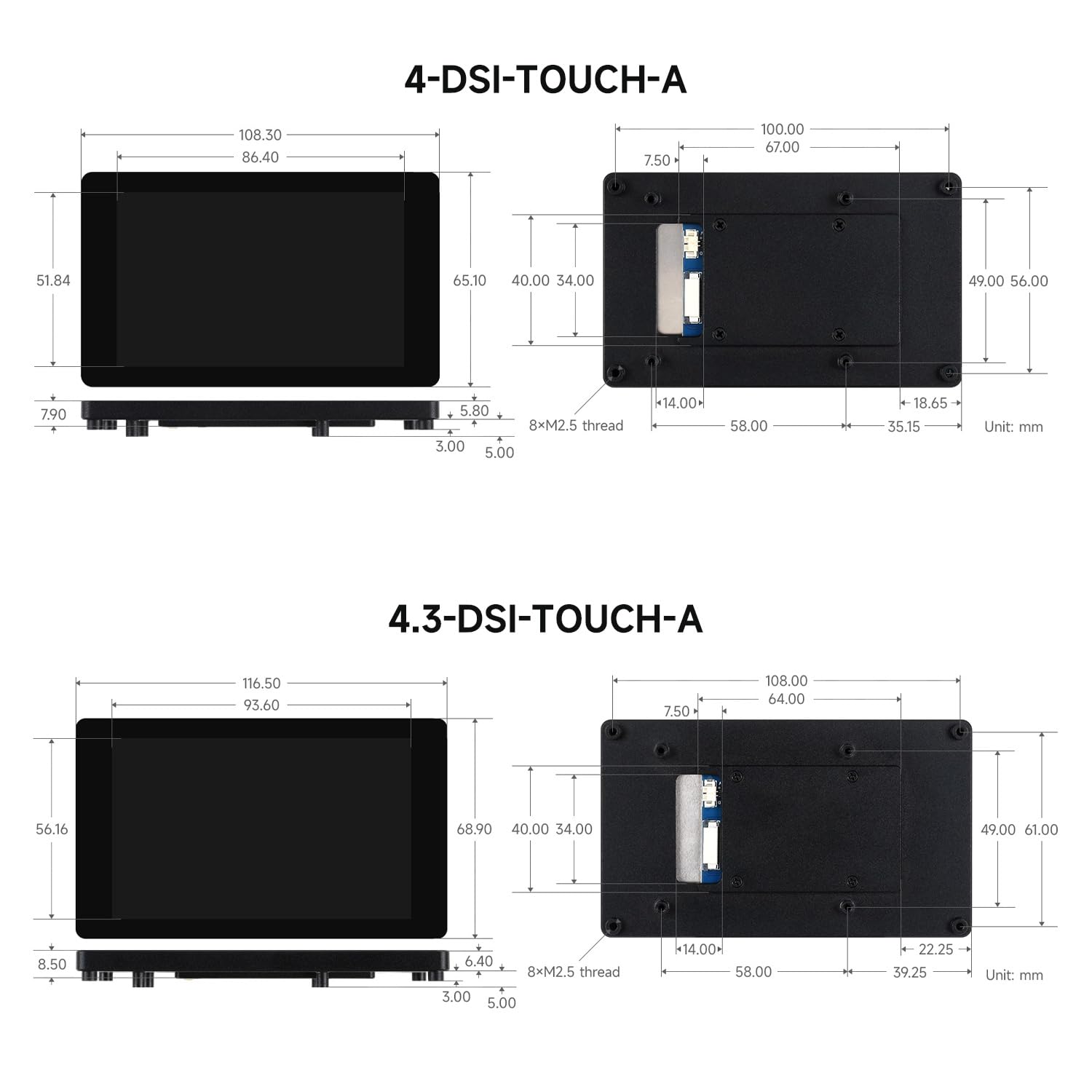 Waveshare 4inch DSI Capacitive Touch Display, Compatible with RPi 3A+/3B+/4B/5， 480 × 800, IPS Display Panel, 5-Point Touch, Optical Bonding Toughened Glass Panel