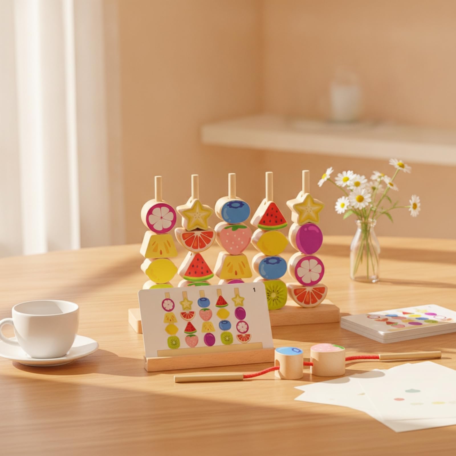 Harilla Gioco da Tavolo in Legno Concentrazione | Educativo, Gioco di Allacciatura con Perline, Giocattolo, per Scuola Dell'infanzia, Bambini, Neonati, Frutta