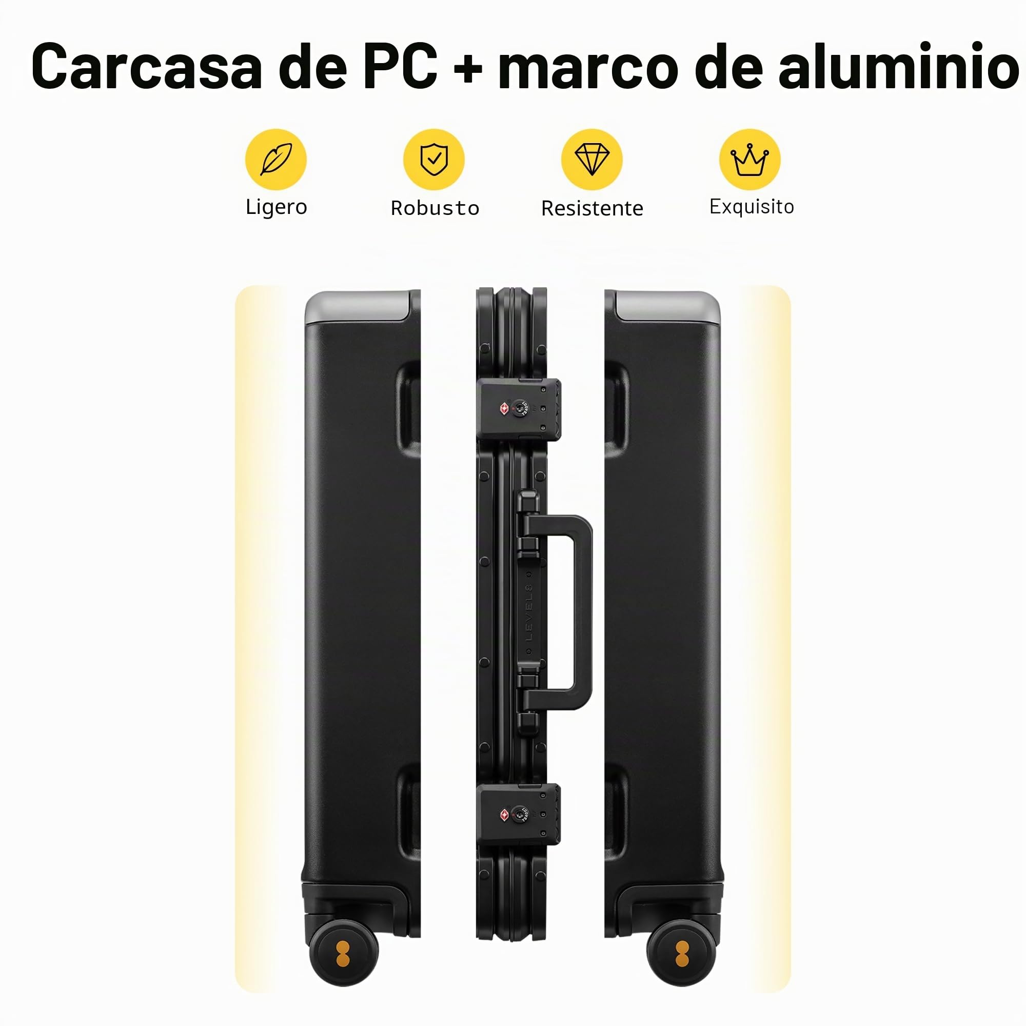 LEVEL8 Maleta Cabina HeGent Aluminio sin Cremallera TSA 38x23x56cm,38L,Negro