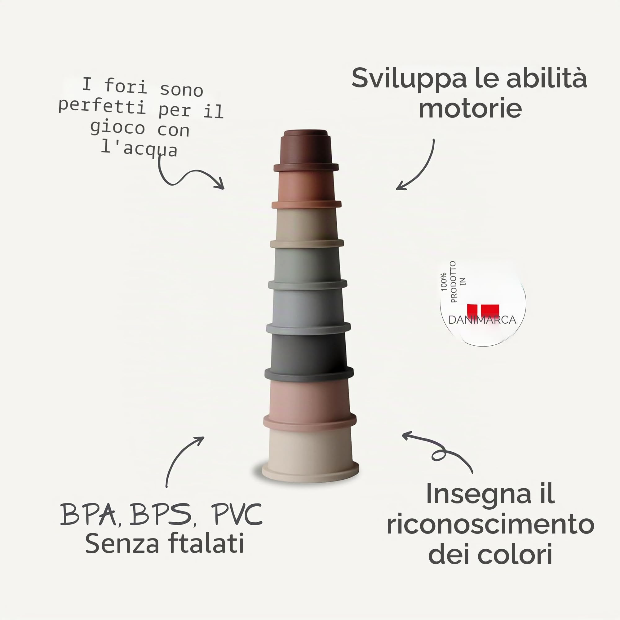 mushie | Giocattolo Impilabile per Bambini | Accessori Sicuri e di Alta Qualità | senza BPA | Piramide con 8 bicchieri impilabili | Giochi ducativi per Bambini 0-3 Anni | regali bambino | Original