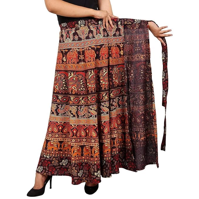 Womens Jaipuri Wrap Around Cotton Printed Maxi Skirt