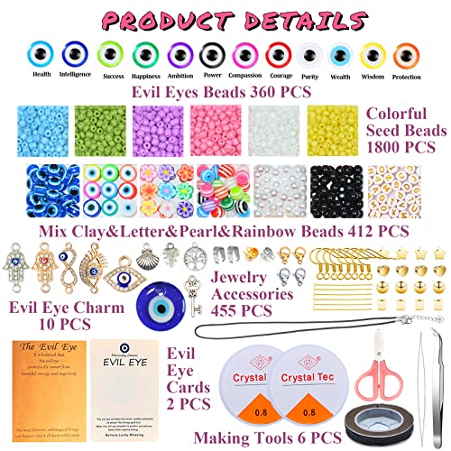 Aifniy 3045 Pcs Evil Eye Bracelets Kit Evil Eye Beads For Jewelry Making With Letter 4Mm Glass Seed Beads Gold Pearl Flower Clay Beads Evil Eye Charms For Women Diy Crafts Necklaces Earrings(Kit A) #TOP1