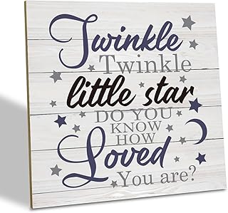 Nursery Decor, Wood Plaque Table Art Sign 6.2 * 6.2inch, Decorations for Baby Boys Room, Nursery Decor for Neutral, Twinkle Twinkle Little Star Do You Know How Loved You Are